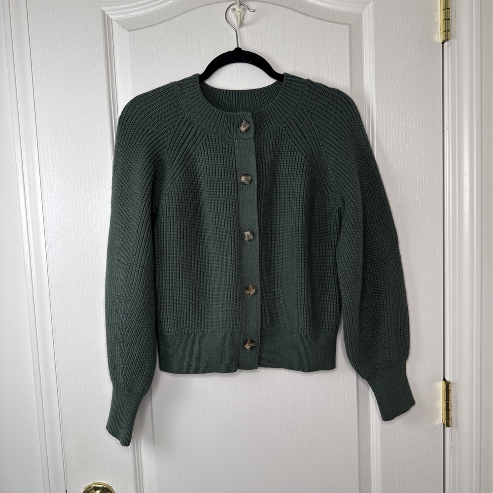 Banana Republic Womens Sage Green Ribbed Cardigan M Mock Neck Button Front Knit